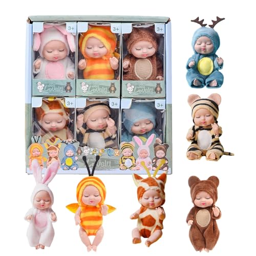 Minii Reborn Puppen, 6 Stück 4 Zoll Minii Baby Puppe Mit Kleidung, Minii Schlafende Wiedergeburt Puppen, newborns Reborn Baby, Realistische Babypuppe Waschbares Puppenspielzeug Für Mädchen Kinder von Keyubria