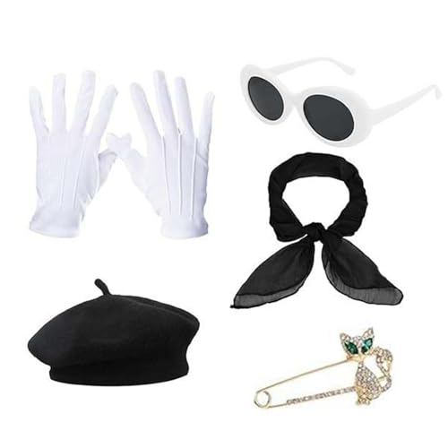 1980er Jahre Französisch Kostüm Set French Berets Hutgläser Schalhandschuhe Französische Künstler Kits Für Halloween Cosplay Carnivals von Kfwfuaee