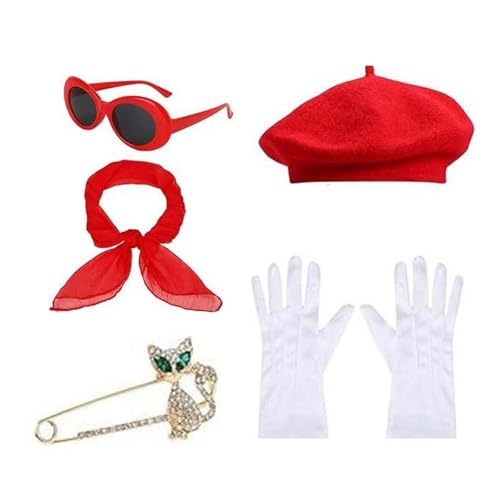 1980er Jahre Französisch Kostüm Set French Berets Hutgläser Schalhandschuhe Französische Künstler Kits Für Halloween Cosplay Carnivals von Kfwfuaee