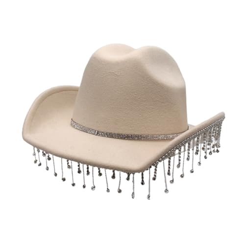 Kfwfuaee Damen Strassstones Cowgirl Cowboy Hat Weitkremp Western Cowboy Cosplay Wide Rand von Kfwfuaee