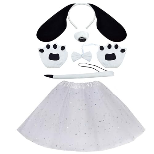 Kfwfuaee Hundekostüm-Zubehör, Ohren-Stirnband, Nasenschwanz, Fliege, Handschuh und Rock, für Kinder, Halloween, Tier-Kostüm-Outfit von Kfwfuaee