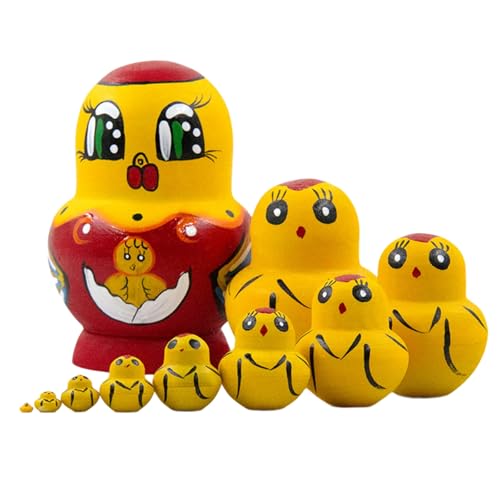 Kfwfuaee Sammelbare Russische Nisting Dugen 10pcs Holz Matryoshka Puppen Set Cartoon Duck Thema Stapel Spielzeughandwerk Volkskunst Spielzeug von Kfwfuaee