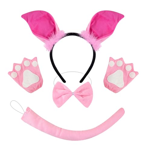 Kfwfuaee Schweine-Kostüm-Set, Schweineohren, Stirnband, Schwanz, Fliege, Handschuhe, Tutus für Kinder, Mädchen, Halloween, Weihnachten, Tier-Cosplay-Requisiten von Kfwfuaee