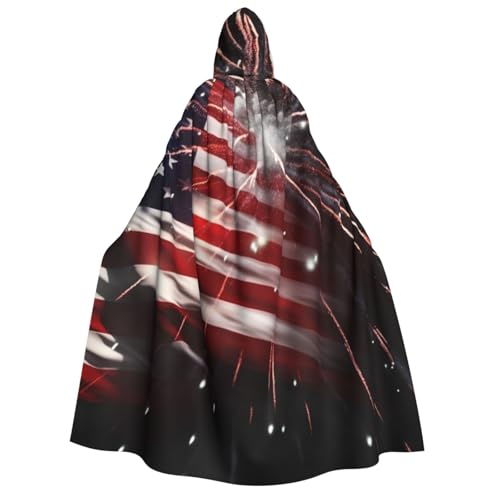 Khiry Halloween-Umhang, Hexenumhang, Unisex, Kapuzenmantel, Baseball, Halloween, Kapuzenumhang für Mann und Frau, amerikanische Flagge, Feuerwerk, Einheitsgröße von Khiry