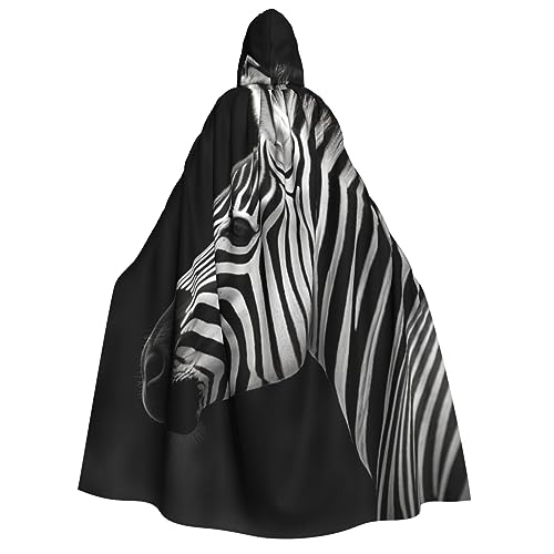 Khiry Halloween-Umhang, Hexenumhang, Unisex, Kapuzenmantel, Rennen, karierte Flagge, Halloween-Kapuzenumhang für Mann und Frau, schwarz-weißes Zebra, Einheitsgröße von Khiry