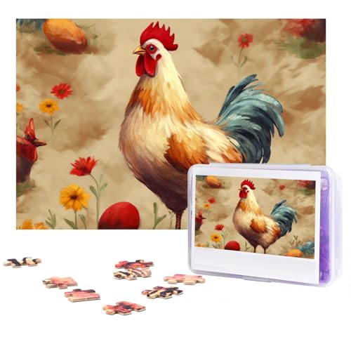 Kunst Huhn Tier Malerei Puzzles 300 Teile Personalisierte Puzzles Fotos Puzzle für Familie Bilderpuzzle für Erwachsene Hochzeit Geburtstag (74,9 x 50 cm) von Khiry