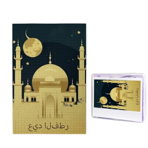 al-Fitr Karte mit Mond und Moschee Puzzles 1000 Teile Personalisierte Puzzles Fotos Puzzle für Familie Bilderpuzzle für Erwachsene Hochzeit Geburtstag (74,9 x 50 cm) von Khiry