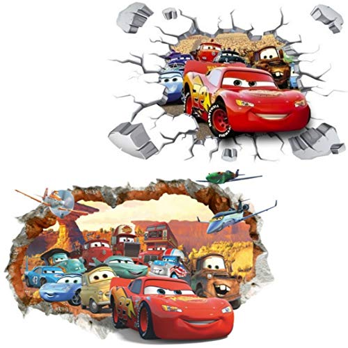 Kibi 2PCS 3D Aufkleber Cars Wandtattoo Cars Wandaufkleber Cars 3 Wandsticker Cars Disney Wandtattoo Cars Kinderzimmer, Dekoration Abnehmbare Aufkleber Wall stickers XXL von Kibi Store