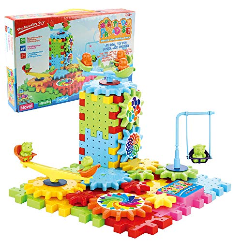 Kibi Blöcke und Zahnräder Set für Kinder Zahnrad Lernspielzeug Interaktives Spielzeug Bunte Blöcke 81 Stück Gears DIY Kinderspielzeug 3+ Geschenkidee von Kibi Store