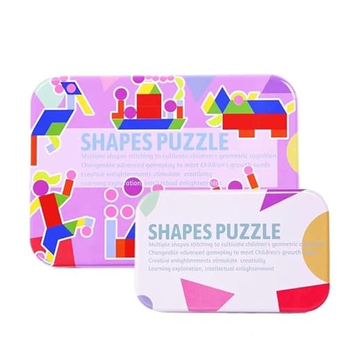 Kibi Montessori Holzpuzzle, Tangram Toy Card lustiges Lernspielzeug mit 36 geometrischen und 60 Lernkarten für 3 4 5 6 Jahre Kinder (Purple) von Kibi Store