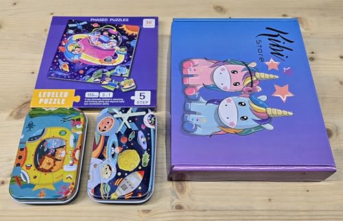 Magnetpuzzle für Kinder, 3-in-1-Puzzle, Tierpuzzle, Geschenk für Kinder 3 4 5 Jahre (Astronschiff Puzzle) von Kibi Store