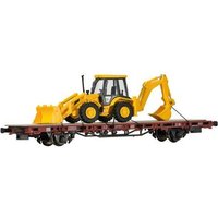 KIBRI 26260 H0 Niederbordwagen mit Baggerlader JCB 4CX 4x4x4, Fertigmodell von Kibri