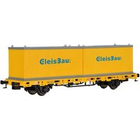 KIBRI 26268 H0 Niederbordwagen mit 2 Containern GleisBau, Fertigmodell von Kibri