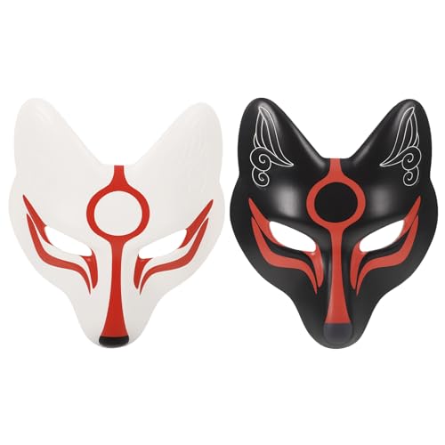 Kichvoe Japanische Anime-Fuchs-Masken 2 Stück Kabuki Kitsune Inu Boku Fuchs-Katze Niedliche Cosplay-Halbmaske Fuchs Vollgesichts-Cosplay-Maske Maskerade-Ball-Party (Schwarz Weiß) von Kichvoe