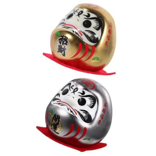 Kichvoe Japanische Daruma- Aus Keramik: 2 Stück Gold-Silberne Japanische Daruma-Mini-Statue Aus Porzellan Daruma-Glücksstatue Traditionelle Japanische Daruma-Figur Für Zuhause Büro von Kichvoe