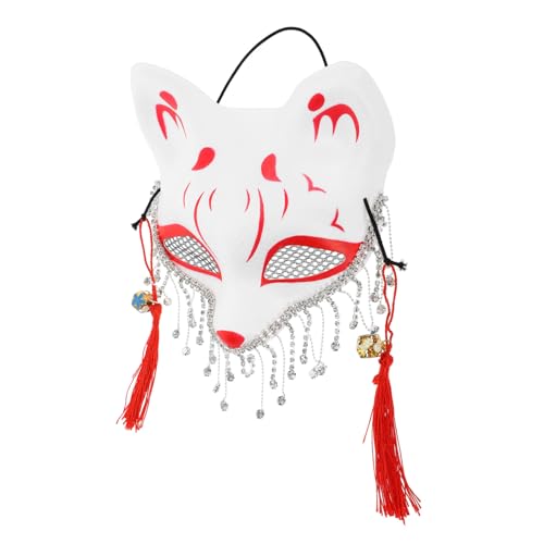 Kichvoe Kitsune Fuchsmaske Katzenmaske Japanischer Kimono Kabuki Hasenzubehör Theatermaske Maskenballmaske Mit Quastenkette Halloween-Tiermaske Kostüm Cosplay-Requisite von Kichvoe