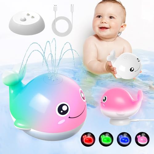 Kid Odyssey Badewannenspielzeug Wiederaufladbar - Badespielzeug Baby ab 1 Jahr, LED Baby Badespielzeug Wasserspielzeug, IPX7 Wasserdicht, Whale Induction Automatischer Wasserstrahl, Weiß von Kid Odyssey