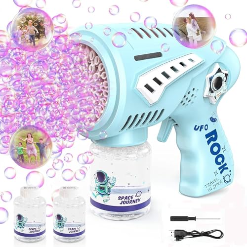 Kid Odyssey Elektrische Seifenblasenpistole, 72 Löcher automatische Seifenblasenmaschine Kinder mit 10000+ Seifenblasen, Bubble Gun Kinder mit LED-Leuchten, Geschenk für Kinder Hochzeit von Kid Odyssey