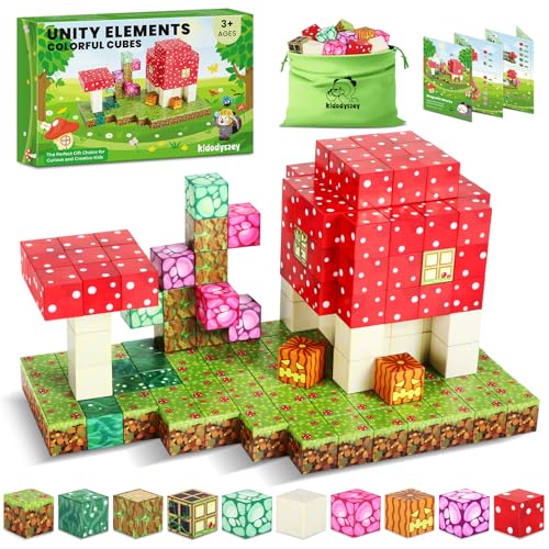 Kid Odyssey Magnetische Bausteine, 75 Stück Baue Mine Magnet Welt Pilz Thema, Magnetisches Spielzeug für Kinder, Magnetic Building Blocks, Montessori Spielzeug ab 3 Jahre, Geschenk für Kinder von Kid Odyssey