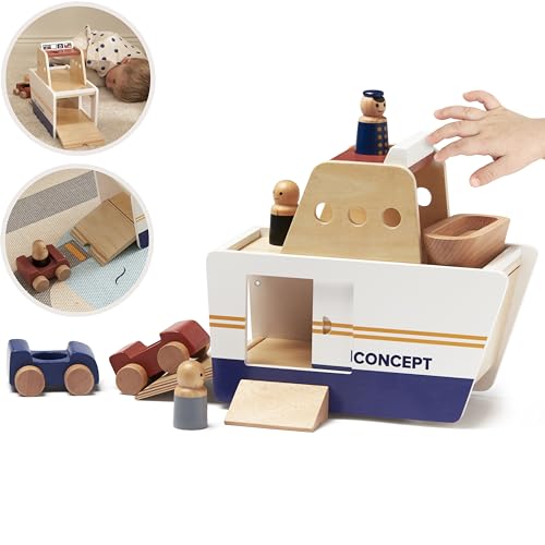 Kid's Concept - Autofähre Aiden – Kinderspielzeug aus Holz – Spielzeug für Kleinkinder – Fährenspielzeug für Kinder – Spielzeug für Mädchen und Jungen (ab 3 Jahren) – Rollenspielspielzeug von Kid’s Concept