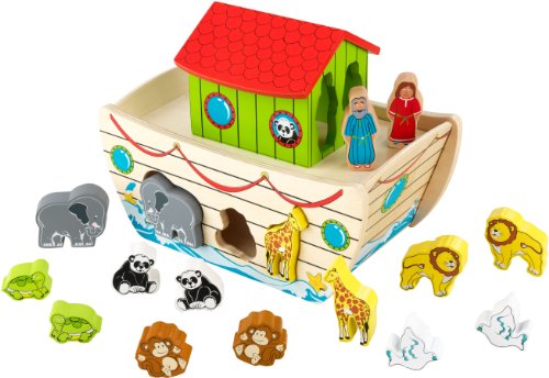 KidKraft Arche Noah Sortier und Stapel Spielzeug aus Holz, Motorikspielzeug mit Tier- und Bibelmotiven, Taufgeschenke für Jungen und Mädchen, Holzspielzeug ab 1 Jahr für Kinder, 63244 von KidKraft