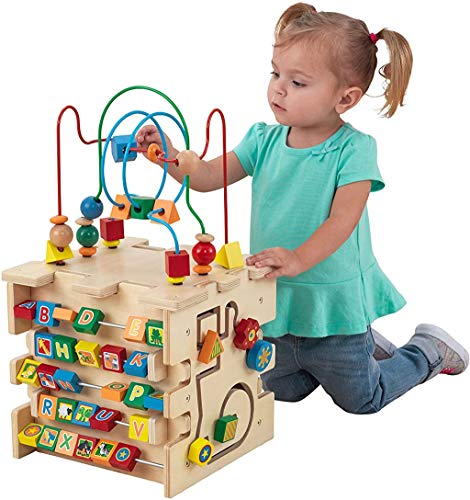 KidKraft Deluxe Motorikwürfel aus Holz, Motorikspielzeug ab 1.5 Jahre, Activity Center Baby Spielzeug, Holzmotorikschleife, Lernspiele ab 1.5 Jahre, 63298 von KidKraft