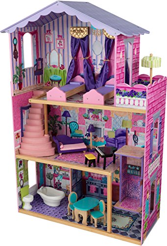 KidKraft My Dream Mansion Puppenhaus aus Holz mit Möbeln und Zubehör, Spielset mit Aufzug für 30 cm Puppen, Spielzeug für Kinder ab 3 Jahre, 65082 von KidKraft