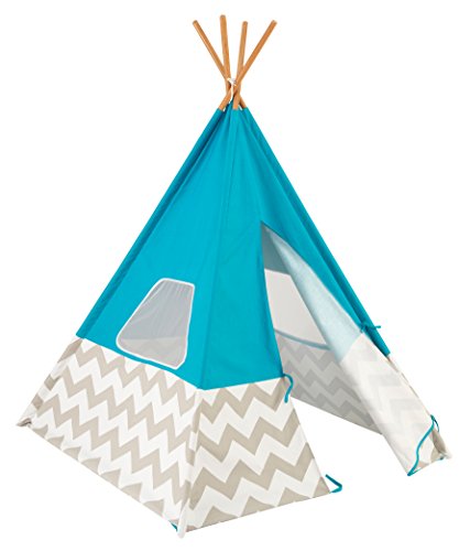 KidKraft Deluxe Türkis Tipi Zelt aus Holz und Canvas für Kinder, Outdoor und Indoor Kinderzelt, Kinderzimmer, Spielzeug für Kinder ab 3 Jahre, 00223 von KidKraft