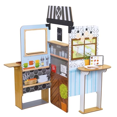 KidKraft Pop-Up Restaurant Kinderküche aus Holz mit Zubehör, Lebensmitteln, Topf, Pfannenwender und Kreidetafel, faltbares Spielküchenset, Spielzeug für Kinder ab 3 Jahre, 20121 von KidKraft