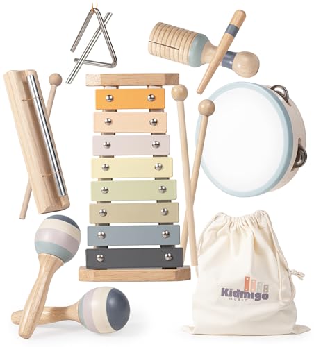 KidMigo Musikinstrumente für Kinder ab 3 Jahre, 7 in 1 Musikinstrumente Holzspielzeug, Trommel Xylophone Musikinstrumente Kinder, Montessori Spielzeug ab 3 Jahre von KidMigo