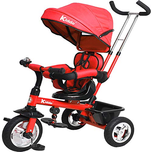 Kiddo Smart 4 in 1 Kinder Dreirad Dreirad mit drehbarem Sitz, Hinterradbremse und Sonnendach (rot) von Kiddo