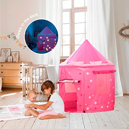 KIDDUS Kinderzelt Prinzessin Traum Schloss – Spielzelt für Mädchen mit fluoreszierendem Effekt, Großes Zelt für Mehrere Kinder, Pop-up-Aufstellung, Indoor Kinderspielhaus und Kinderzimmer-Zelt von Kiddus