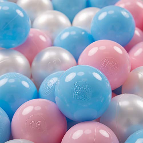 KiddyMoon 100 ∅ 7Cm Kinder Bälle Spielbälle Für Bällebad Baby Plastikbälle Made In EU, Baby Blau/Puderrosa/Perle von KiddyMoon