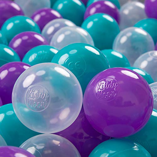 KiddyMoon 100 ∅ 7Cm Kinder Bälle Spielbälle Für Bällebad Baby Plastikbälle Made In EU, Türkis/Violett/Transparent von KiddyMoon