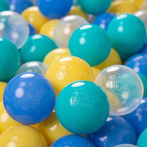 KiddyMoon 200 ∅ 6Cm Kinder Bälle Für Bällebad Spielbälle Baby Plastikbälle Made In EU, Türkis/Blau/Gelb/Transparent von KiddyMoon