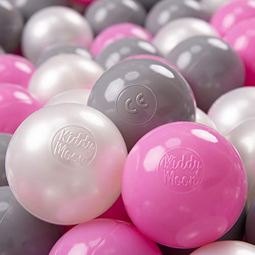 KiddyMoon 200 ∅ 7Cm Kinder Bälle Spielbälle Für Bällebad Baby Plastikbälle Made In EU, Perle/Grau/Rosa von KiddyMoon