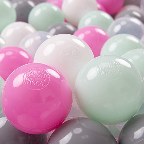 KiddyMoon 200 ∅ 7Cm Kinder Bälle Spielbälle Für Bällebad Baby Plastikbälle Made In EU, Transparent/Grau/Weiß/Rosa/Minze von KiddyMoon