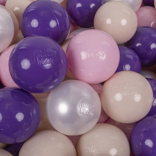 KiddyMoon 200 Bälle/7Cm Kinder Bälle Spielbälle Für Bällebad Baby Einfarbige Plastikbälle Made In EU, Pastellbeige/Puderrosa/Perle/Violett von KiddyMoon