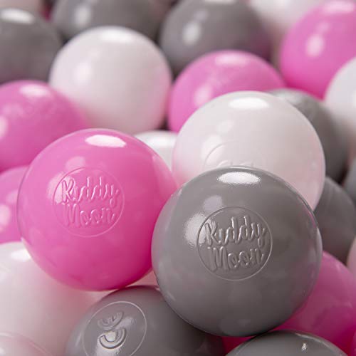 KiddyMoon 300 ∅ 6Cm Kinder Bälle Für Bällebad Spielbälle Baby Plastikbälle Made In EU, Grau/Weiß/Rosa von KiddyMoon