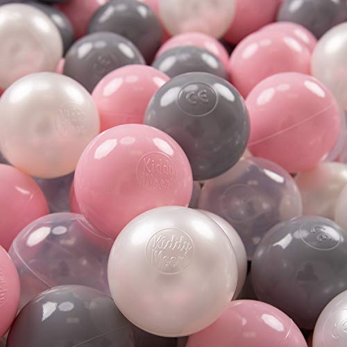 KiddyMoon 300 ∅ 7Cm Kinder Bälle Spielbälle Für Bällebad Baby Plastikbälle Made In EU, Perle/Grau/Transparent/Puderrosa von KiddyMoon