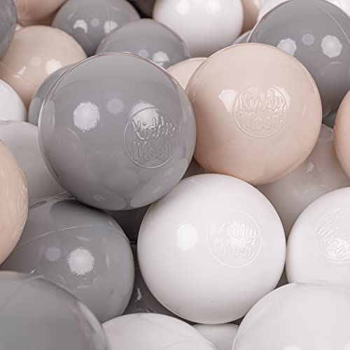 KiddyMoon 300 Bälle/7Cm Kinder Bälle Spielbälle Für Bällebad Baby Einfarbige Plastikbälle Made In EU, Pastellbeige/Grau/Weiß von KiddyMoon