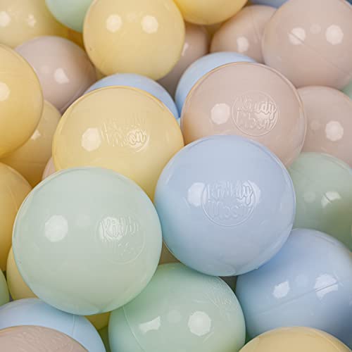 KiddyMoon 300 Bälle/7Cm Kinder Bälle Spielbälle Für Bällebad Baby Einfarbige Plastikbälle Made In EU, Pastellbeige/Pastellblau/Pastellgelb/Minze von KiddyMoon
