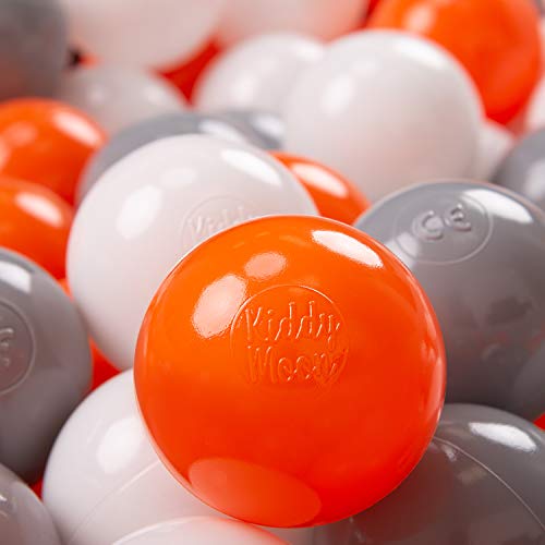 KiddyMoon 700 ∅ 7Cm Kinder Bälle Spielbälle Für Bällebad Baby Plastikbälle Made In EU, Orange/Grau/Weiß von KiddyMoon