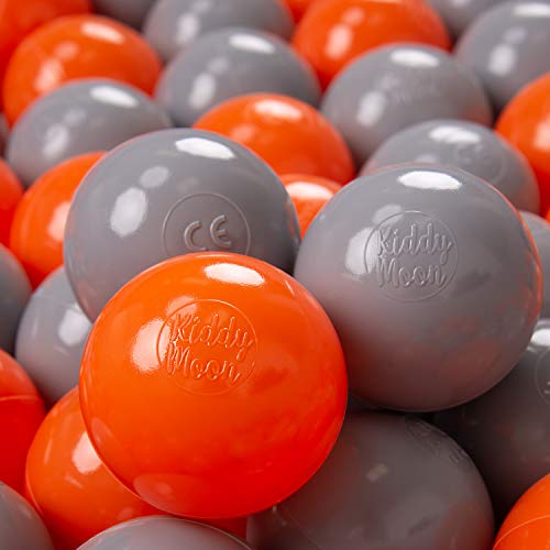 KiddyMoon 700 ∅ 7Cm Kinder Bälle Spielbälle Für Bällebad Baby Plastikbälle Made In EU, Orange/Grau von KiddyMoon