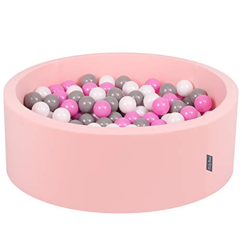 KiddyMoon Bällebad 90X30cm/300 Bälle ∅ 7Cm Bällepool Mit Bunten Bällen Für Babys Kinder Rund, Pink:Grau/Weiß/Pink von KiddyMoon
