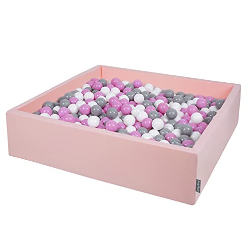 KiddyMoon Quadrat Bällebad Bällepool 120X30cm/300 Bälle ∅ 7Cm Eckig Ballgruben Für Babys Spielbad Kleinkinder, Hergestellt In Der EU, Rosa:Grau-Weiß-Pink von KiddyMoon