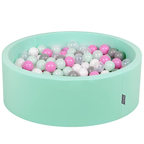 KiddyMoon OK30D-243 Bällebad 90X30cm/200 Bälle ∅ 7Cm Bällepool Mit Bunten Bällen Für Babys Kinder Rund, Mint:Transparent/Grau/Weiß/Pink/Minze von KiddyMoon