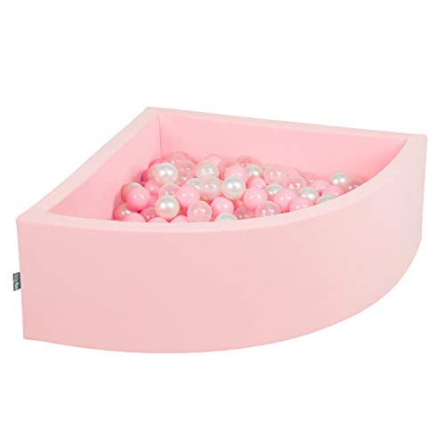 KiddyMoon Viertel Eckig Bällebad Bällepool 90X30cm/200 Bälle ∅ 7Cm Ballgruben Für Babys Spielbad Kleinkinder, Hergestellt In Der EU, Pink:Puderrosa/Perle/Transparent von KiddyMoon