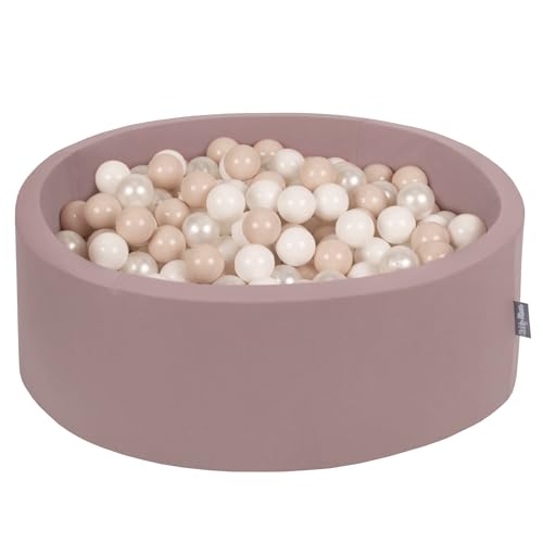 KiddyMoon Rund Bällebad Bällepool 90X30cm/300 Bälle ∅ 7Cm Ballgruben Für Babys Spielbad Kleinkinder, Erikafarben: Pastellbeige/Weiß/Perle von KiddyMoon