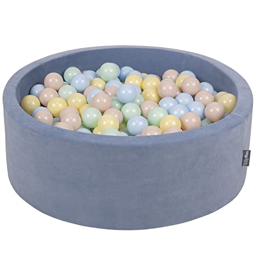 KiddyMoon Rund Bällebad Velvet Bällepool 90X30cm/200 Bälle ∅ 7Cm Ballgruben Für Babys Spielbad Kleinkinder, Hergestellt In EU, Eisblau: Pastellbeige/Pastellblau/Pastellgelb/Minze von KiddyMoon